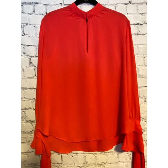 Ann Taylor Women's Coral Keyhole Neck Long Sleeve Blouse with Wrist Ties Size M - Picture 1 of 12